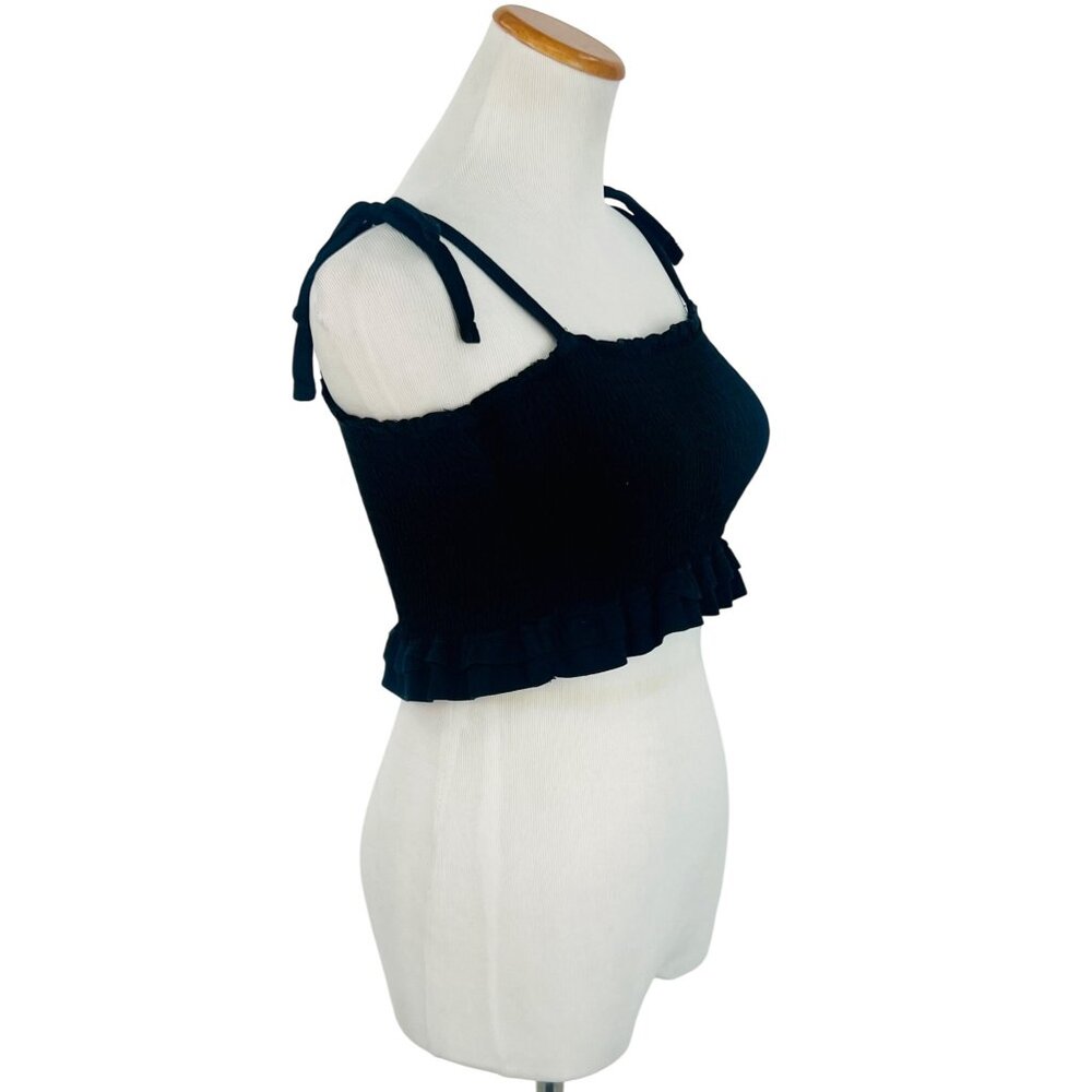 Garage Black Smocked Tie Straps & Ruffled Hem Crop Top - Picture 6 of 14